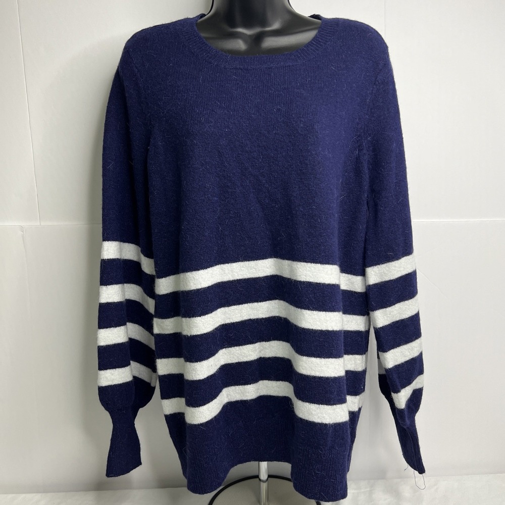 MICHAEL KORS Women's Large Striped Wool Blend Sweater Top TEDO~Blue/White~ NWT‎